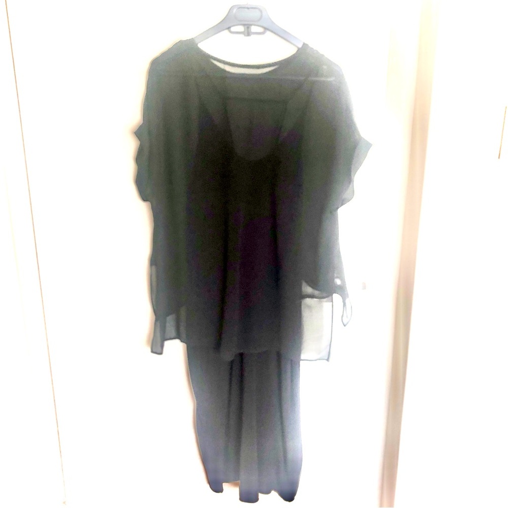 Black dress with chiffon overlay top.
